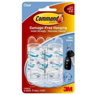 3M Command Mini Hooks, Clear Strips (XA006701701)