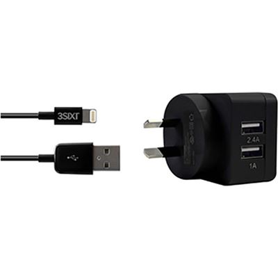 3SIXT Dual USB AC Charger 3.4A - Lightning - Black (3S-0229)