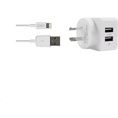 3SIXT Dual USB AC Charger 3.4A - Lightning - White (3S-0230)