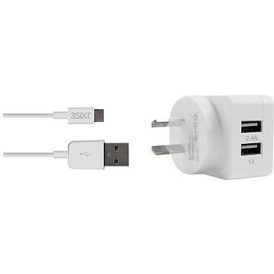 3SIXT Dual USB AC Charger 3.4A - Micro USB - 1.0m - White (3S-0236)
