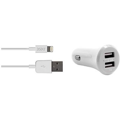 3SIXT Dual USB Car Charger 3.4A - Micro USB - White (3S-0325)