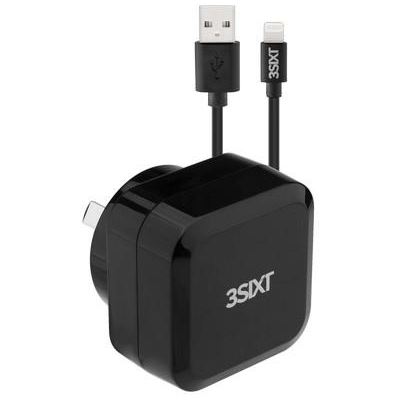3SIXT Wall Charger AU 4.8A - Lightning Cable 1m - Black (3S-1008)