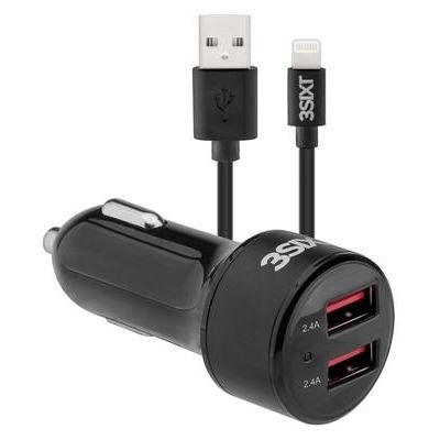 3SIXT Car Charger 4.8A - Lightning Cable 1m - Black (3S-1021)