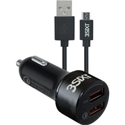 3SIXT Car Charger 5.4A - Micro USB Cable 1m - Black (3S-1023)