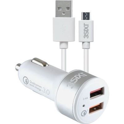 3SIXT Car Charger 5.4A - Micro USB Cable 1m - White (3S-1024)