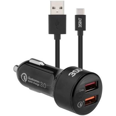 3SIXT Car Charger 5.4A - USB-C Cable 1m - Black (3S-1028)