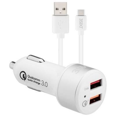 3SIXT Car Charger 5.4A - USB-C Cable 1m - White (3S-1029)