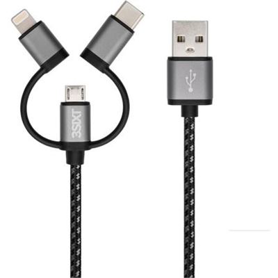 3SIXT BLACK Cable - USB-A to Lightning/MicroUSB/USB-C - 1m (3S-1127)