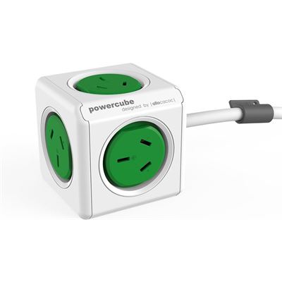 Allocacoc POWERCUBE Extended 5 Outlets; 3M - Green (5304/AUEXPCGREEN)