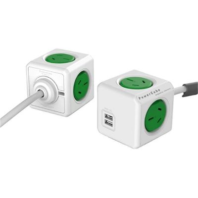 Allocacoc POWERCUBE Extended 4 Outlets with 2 USB (5404/AUEUPCGREEN)