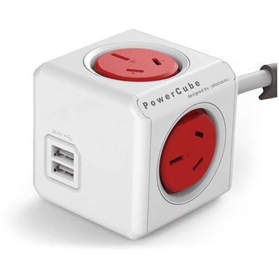 Allocacoc POWERCUBE Extended 4 Outlets with 2 USB 3M (5404/AUEUPCRED)