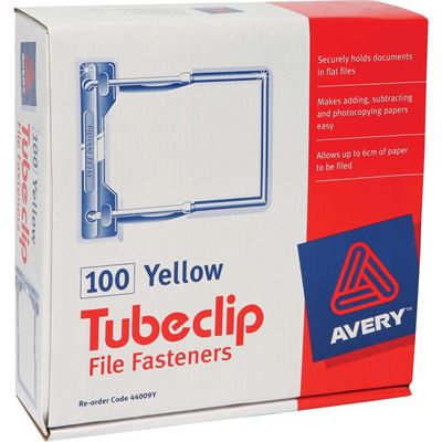 Avery Tube Clip Fastener Yellow pkt 100 (231446)