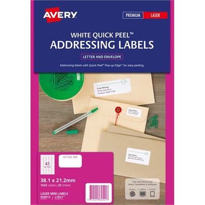 Avery L7651 38.1x21.2mm Mailing Label White Pkt 25 (238044)