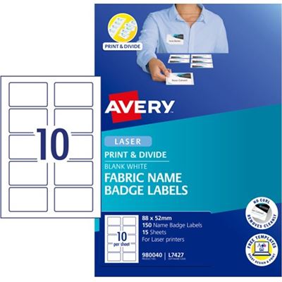 Avery Fabric Name Badge L7427 Laser 10 UP 15 Shts 88x52mm (980040)