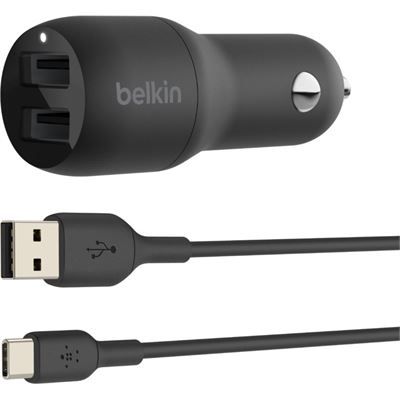 Belkin 2 PORT CAR CHARGER, 12W/2.4A USB-A (2), 1x 1M (CCE001BT1MBK)