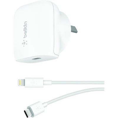 Belkin 1 PORT WALL CHARGER, 20W USB-C (1) PD, USB-C TO (WCA003AU04WH)