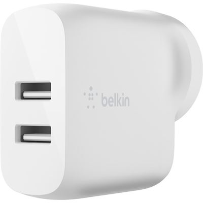 Belkin 2 PORT WALL CHARGER, 12W, USB-A (2), BOOST CHARGE (WCB002AUWH)