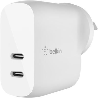 Belkin 2 PORT WALL CHARGER, 20W USB-C (2) PD 3.0, WHITE (WCB006AUWH)