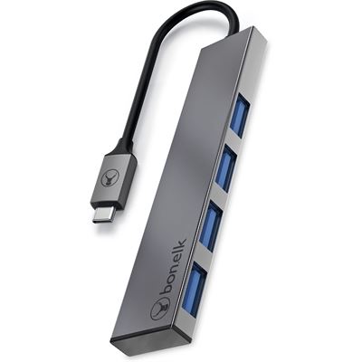 Bonelk USB-C to 4 Port USB-A 3.0 Slim Hub (Space Grey) (ELK-80004-R)