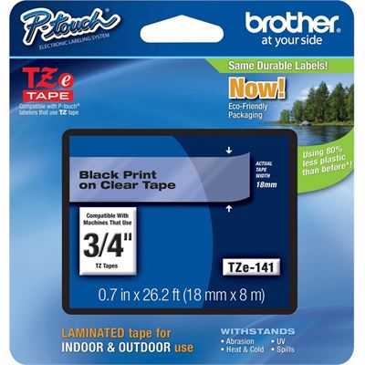 Brother TZe141 18mm x 8m Standard laminated Black on Clear (TZE141)