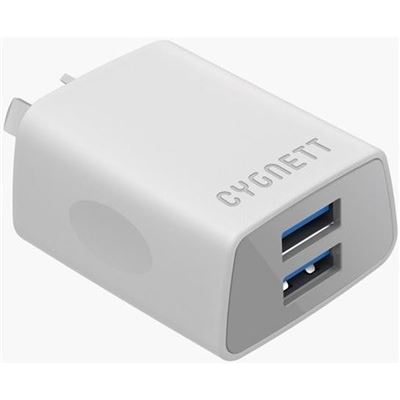 Cygnett Flow + 2.4 Amp dual USB wall charger - AU  (CY1896POFLW)