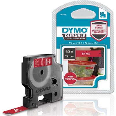 Dymo D1 DURABLE 1/2INX10' 12MMX3M WHT/RED (1978366)