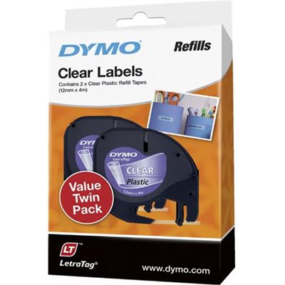 Dymo Genuine LetraTag Labeller Plastic 2PK Tape. 12mm x (AP013766P)