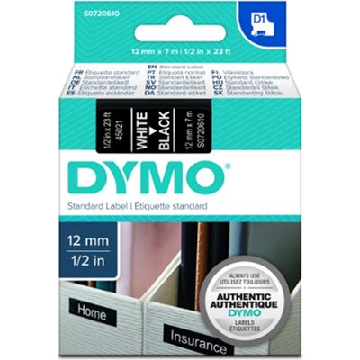Dymo TAPE D1 12MMX7M WHT/BLK (S0720610)