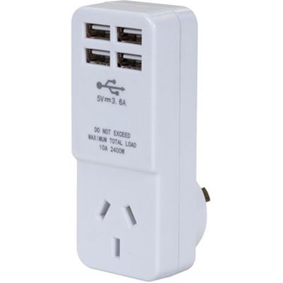 Dynamix USB Wall Charger, with 4 USB outlets and 1 main power (A4U)