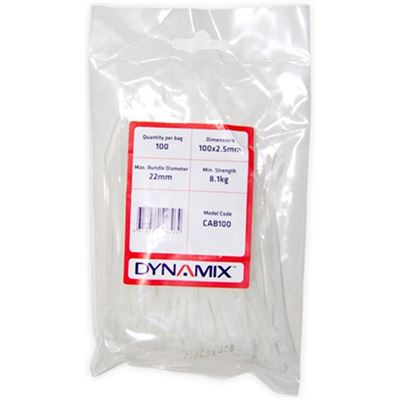 Dynamix 100mm x 2.5mm Cable Tie (Packs of 100) (CAB100)