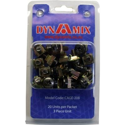 Dynamix 20pc Pack 3 Piece Cage Nut Black (Re-sealable (CAGE-20B)