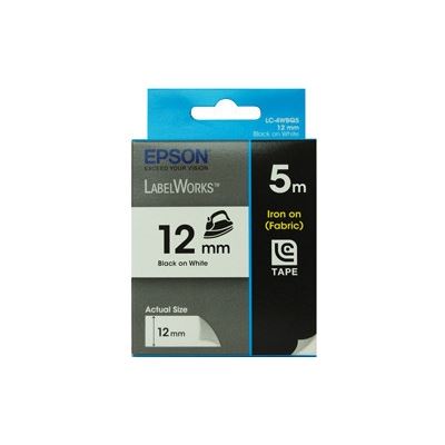 Epson Tape Iron on 12mm Black on White 5 metres (C53S625103)