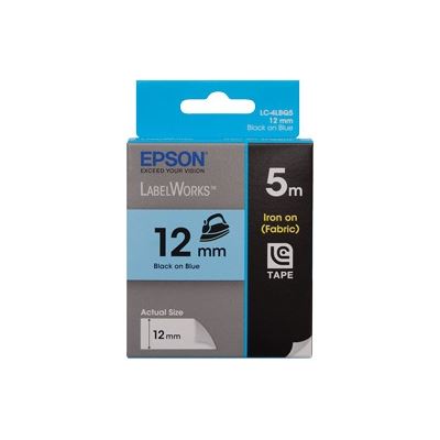 Epson Tape Iron on 12mm Black on Blue 5 metres (C53S625108)