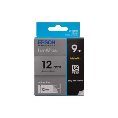 Epson Tape Metallic 12mm Black on Silver 9 metres (C53S625110)