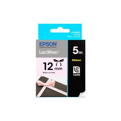 Epson Tape Ribbon 12mm Black on Pink 5 metres (C53S625117)
