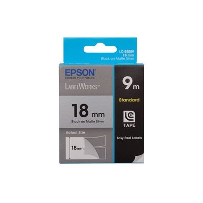 Epson Tape Matte 18mm Black on Silver 9 metres (C53S626105)