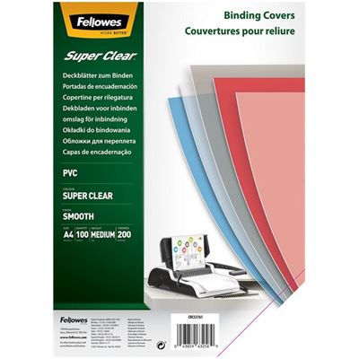 Fellowes Binding Covers A4 200mic Clear Pack 100 (5376102)