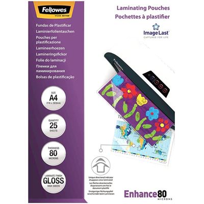 Fellowes Laminating Pouches A4 Gloss 80 Micron Pack 25 (5396207)