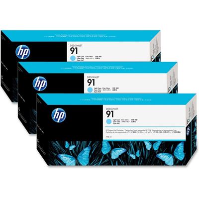 HP 91 3-pack 775-ml Light Cyan Pigment Ink Cartridges (C9486A)
