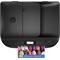 HP OfficeJet 4657 AiO Printer, Aerial/Top, with output (Top view open)
