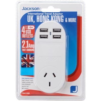 Jackson Outbound Travel Adaptor With 4x USB Charging Port (PTA411USB)