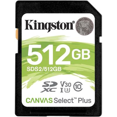 Kingston 512GB SDXC CANVAS SELECT PLUS 100R C10 UHS-I U3 (SDS2/512GB)