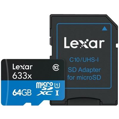 Lexar High-Performance microSDHC 64GB 633x W SD (LSDMI64GBBAP633A)
