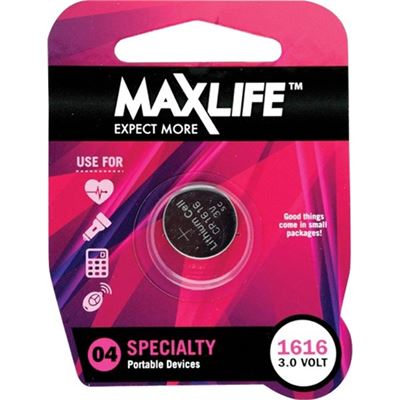 Maxlife CR1616 Lithium Button Cell Battery. 1Pk (BAT1616)