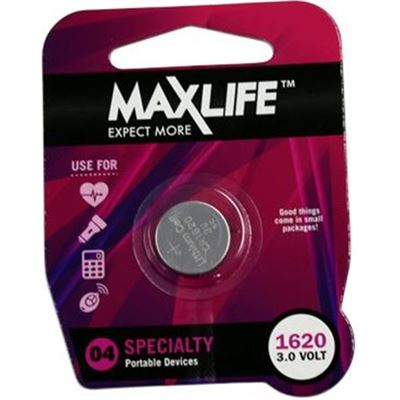 Maxlife CR1620 Lithium Button Cell Battery. 1Pk (BAT1620)