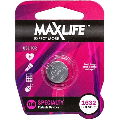 Maxlife CR1632 Lithium Button Cell Battery. 1Pk (BAT1632)