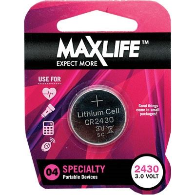Maxlife CR2430 Lithium Button Cell Battery. 1 Pk (BAT2430)