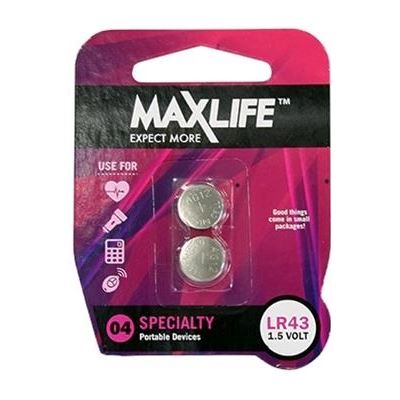 Maxlife LR43 Alklaine Button Cell Battery. 2Pk (BAT43-A2)