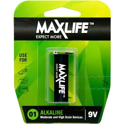 Maxlife 9V Alkaline Battery 1 Pack (BAT9V-A1)