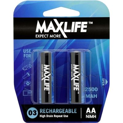 Maxlife AA Rechargeable Battery NIMH 2500MAH 2 Pack (BATAA-R2)